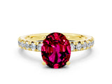 Yellow gold Oval Cut Solitaire Pave Diamond Engagement Ring with Four-Prong Setting