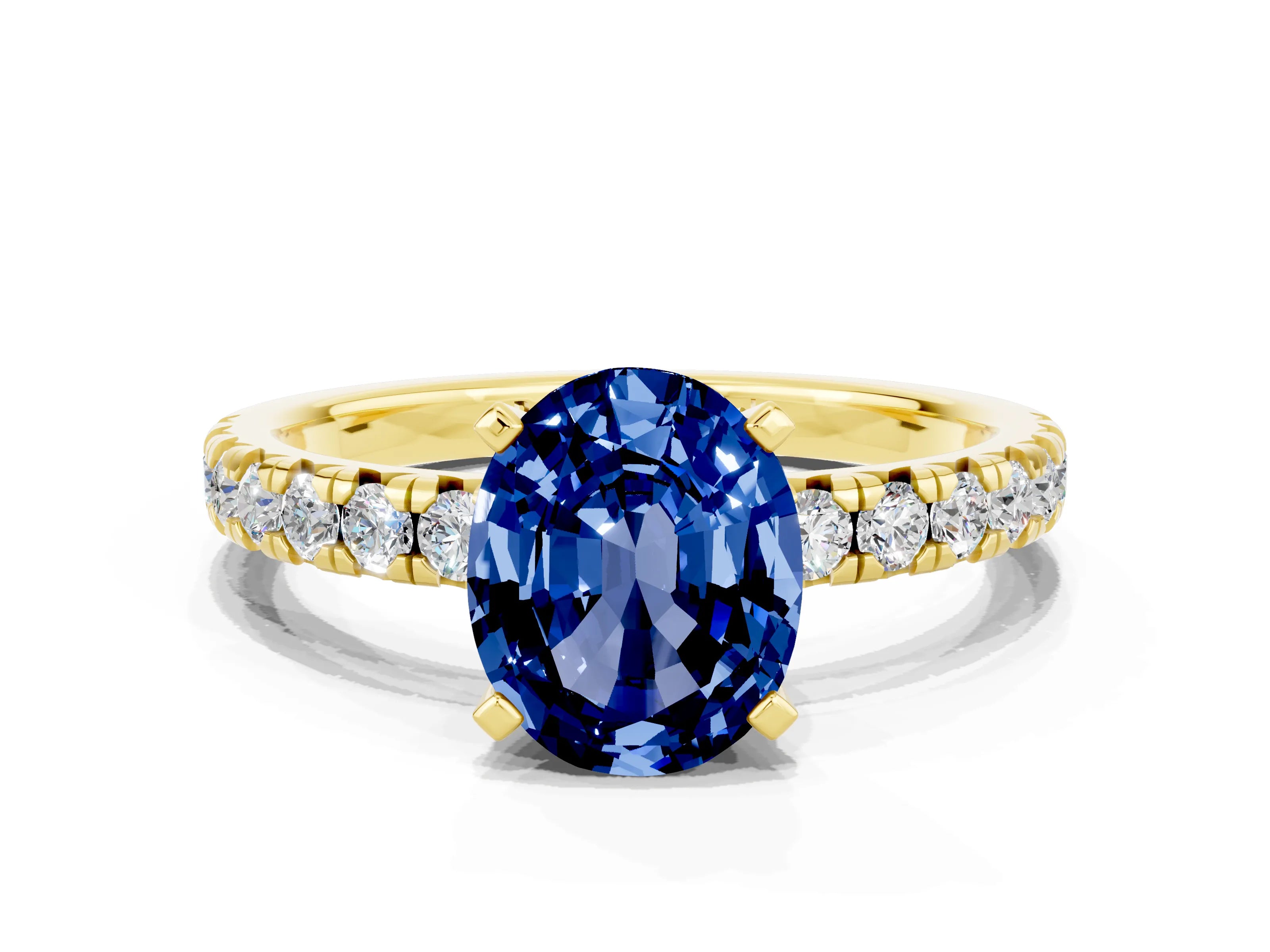 Yellow gold Oval Cut Solitaire Pave Diamond Engagement Ring with Four-Prong Setting