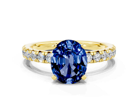 Yellow gold Oval Cut Solitaire Pave Diamond Engagement Ring with Four-Prong Setting