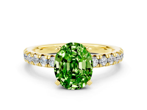 Yellow gold Oval Cut Solitaire Pave Diamond Engagement Ring with Four-Prong Setting