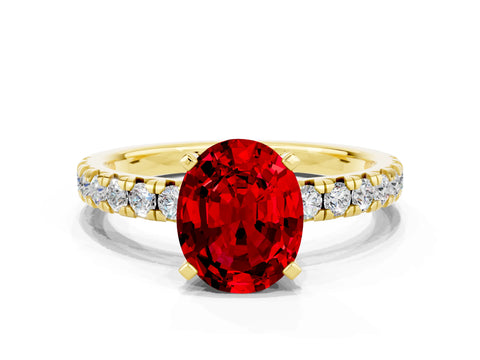 Yellow gold Oval Cut Solitaire Pave Diamond Engagement Ring with Four-Prong Setting