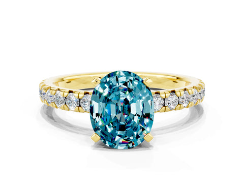 Yellow gold Oval Cut Solitaire Pave Diamond Engagement Ring with Four-Prong Setting