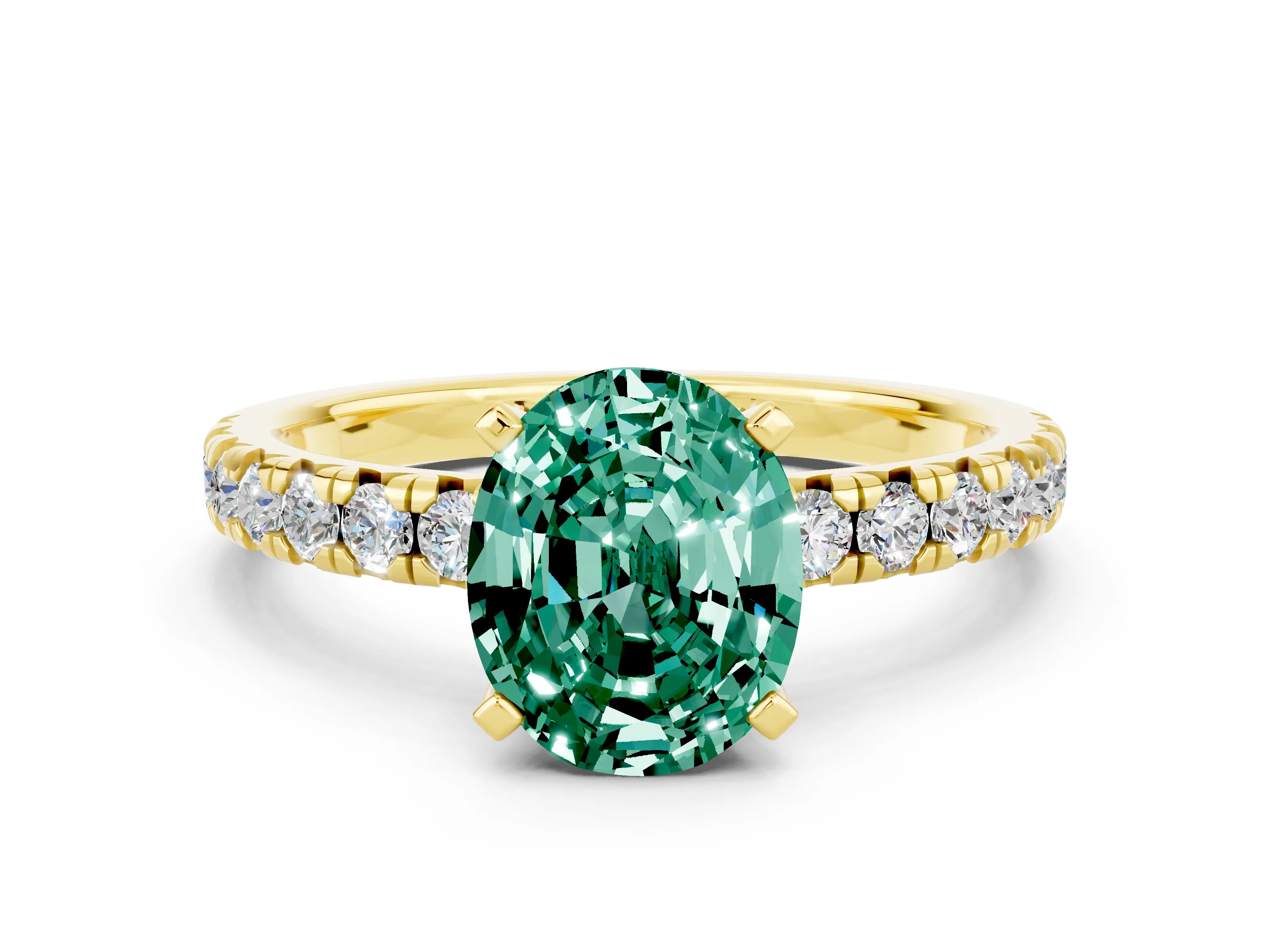 Yellow gold Oval Cut Solitaire Pave Diamond Engagement Ring with Four-Prong Setting