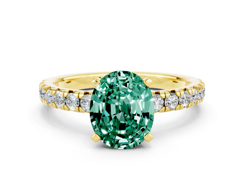 Yellow gold Oval Cut Solitaire Pave Diamond Engagement Ring with Four-Prong Setting