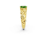 Yellow gold Oval Cut Solitaire Peridot Leaf-Inspired Vine Band Ring with Prong Setting_2