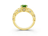 Yellow gold Oval Cut Solitaire Peridot Leaf-Inspired Vine Band Ring with Prong Setting_3