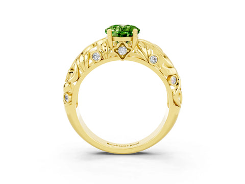 Yellow gold Oval Cut Solitaire Peridot Leaf-Inspired Vine Band Ring with Prong Setting_3