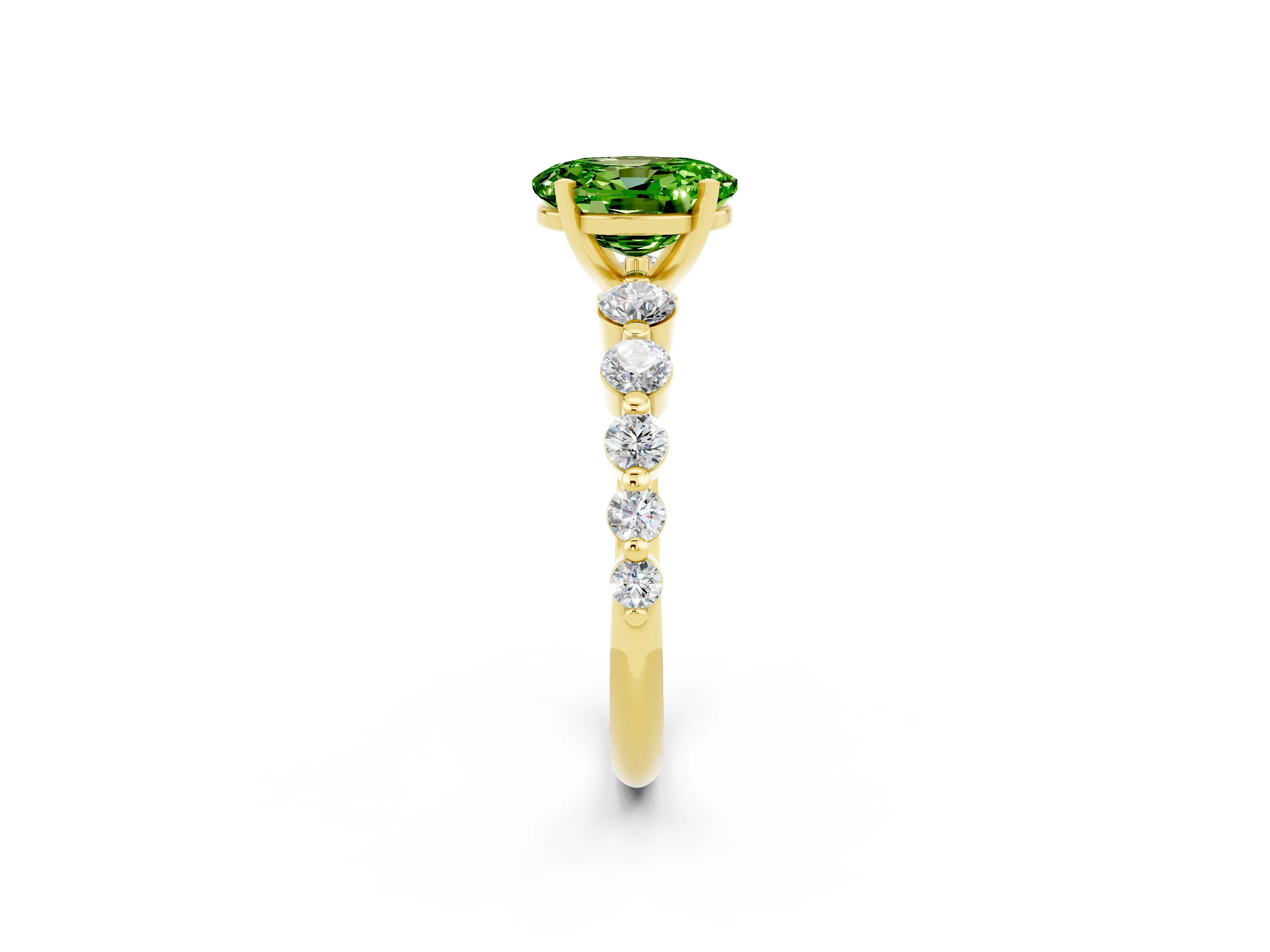 Yellow gold Oval Cut Solitaire Peridot Ring with Pave Band and Four-Prong Setting_2