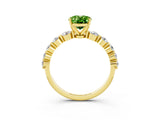 Yellow gold Oval Cut Solitaire Peridot Ring with Pave Band and Four-Prong Setting_3