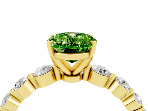 Yellow gold Oval Cut Solitaire Peridot Ring with Pave Band and Four-Prong Setting_4