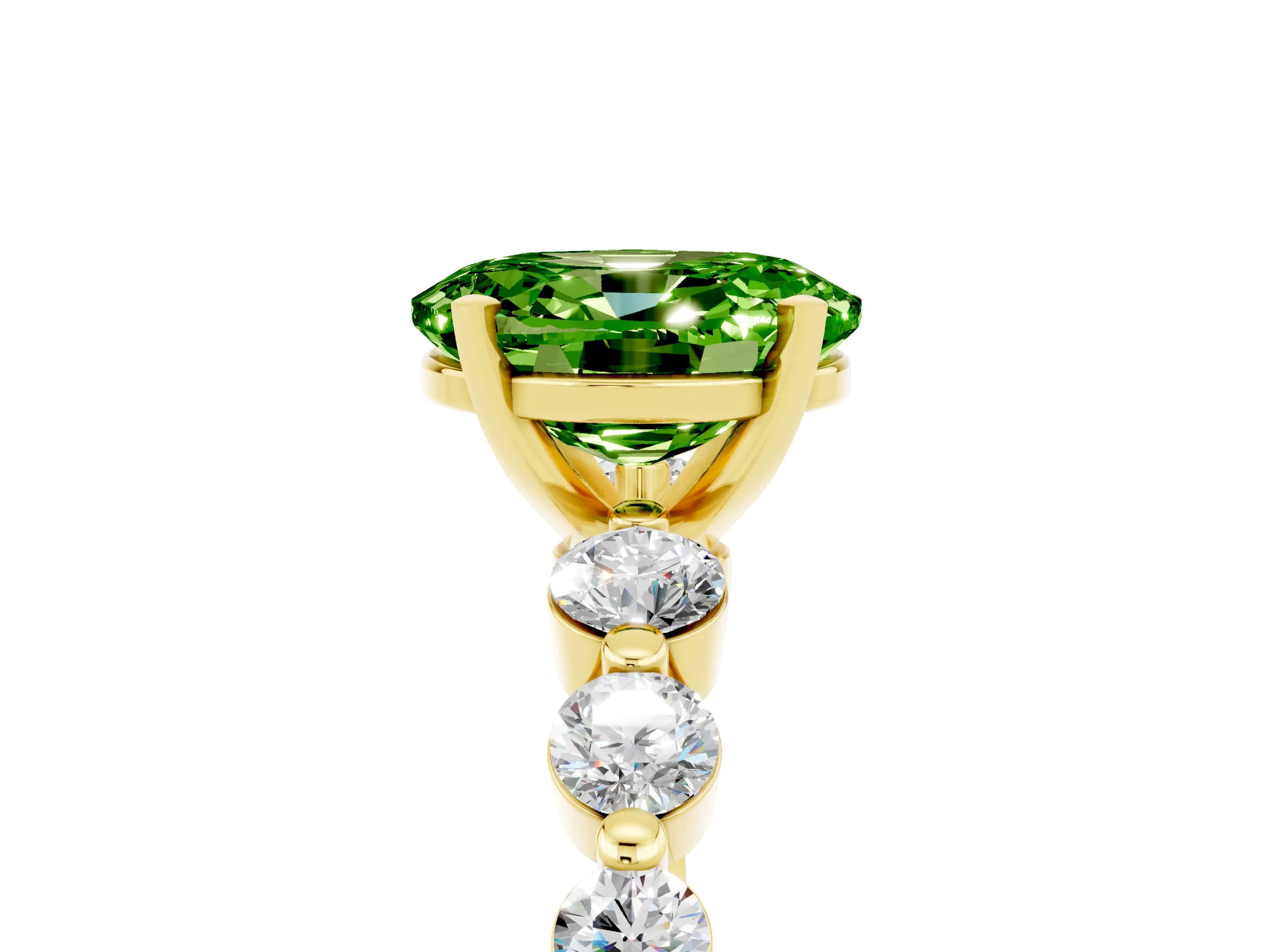 Yellow gold Oval Cut Solitaire Peridot Ring with Pave Band and Four-Prong Setting_5