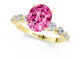 Yellow gold Oval Cut Solitaire Pink Sapphire Ring with Pave Band and Four-Prong Setting_25