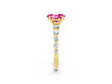 Yellow gold Oval Cut Solitaire Pink Sapphire Ring with Pave Band and Four-Prong Setting_26