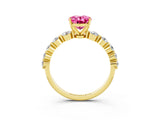 Yellow gold Oval Cut Solitaire Pink Sapphire Ring with Pave Band and Four-Prong Setting_27