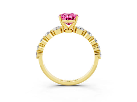 Yellow gold Oval Cut Solitaire Pink Sapphire Ring with Pave Band and Four-Prong Setting_27
