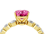 Yellow gold Oval Cut Solitaire Pink Sapphire Ring with Pave Band and Four-Prong Setting_28