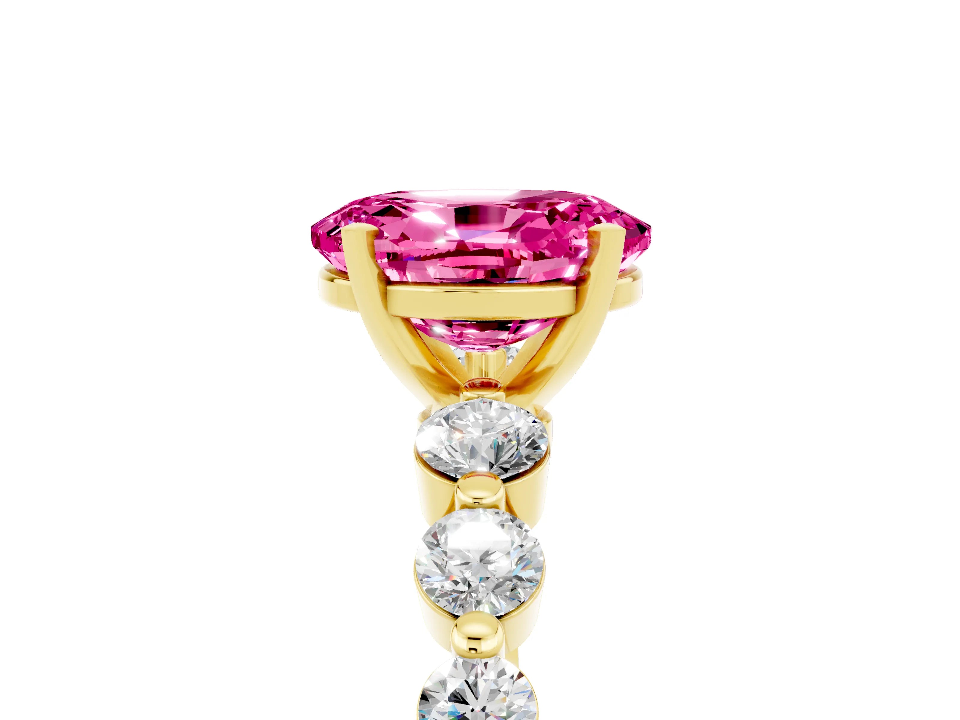 Yellow gold Oval Cut Solitaire Pink Sapphire Ring with Pave Band and Four-Prong Setting_29
