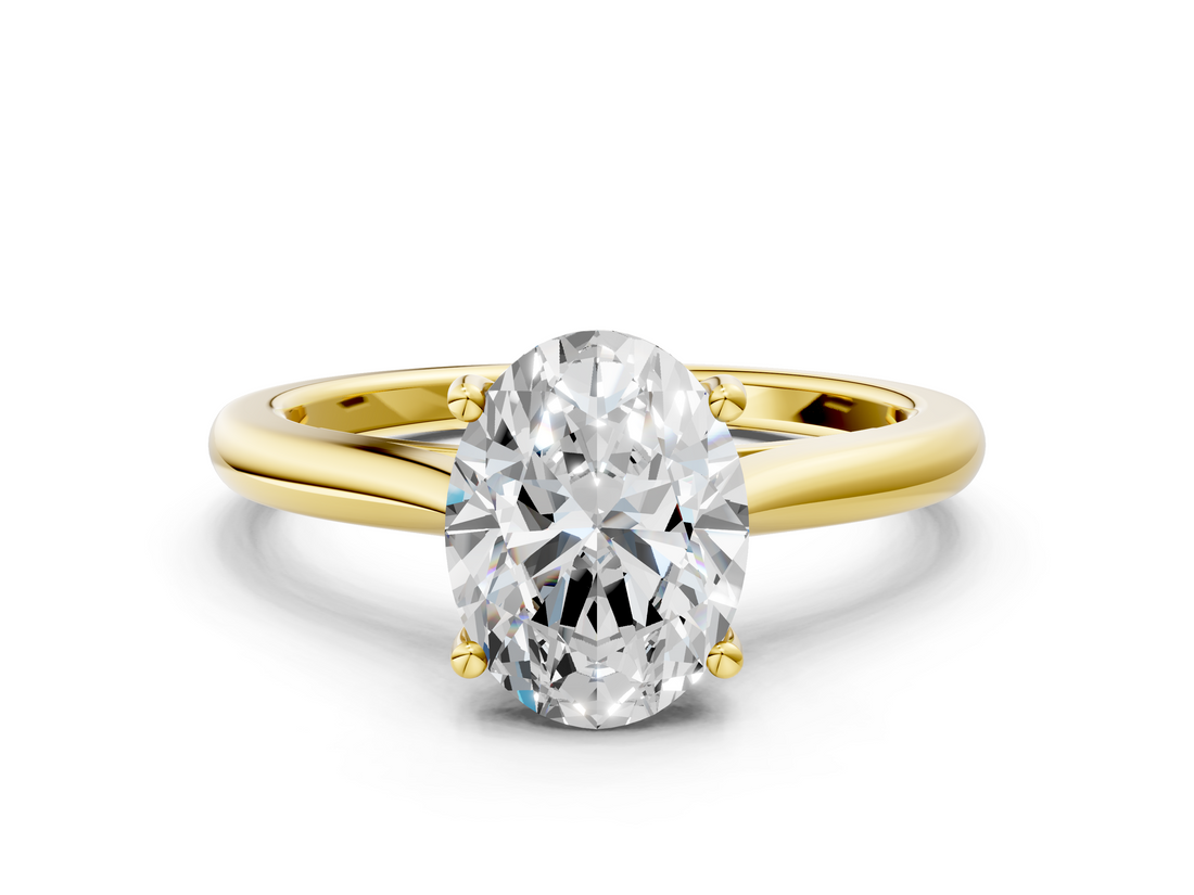 Yellow gold Oval Cut Solitaire Ring with Cathedral Band and Four-Prong Setting_110
