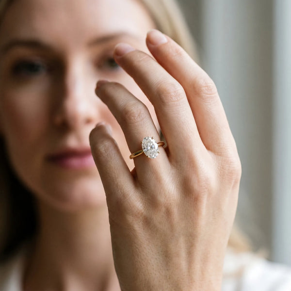 Yellow Gold Oval Cathedral Solitaire Engagement Ring Setting with Slim Plain Band