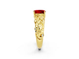 Yellow gold Oval Cut Solitaire Ruby Leaf-Inspired Vine Band Ring with Prong Setting_2