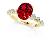 Yellow gold Oval Cut Solitaire Ruby Ring with Pave Band and Four-Prong Setting_1