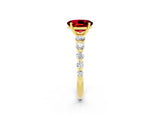Yellow gold Oval Cut Solitaire Ruby Ring with Pave Band and Four-Prong Setting_2