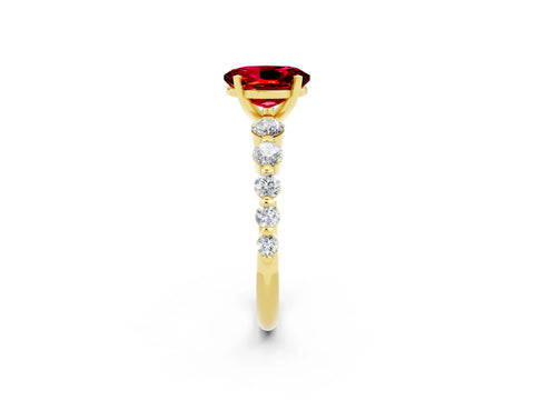 Yellow gold Oval Cut Solitaire Ruby Ring with Pave Band and Four-Prong Setting_2
