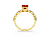 Yellow gold Oval Cut Solitaire Ruby Ring with Pave Band and Four-Prong Setting_3