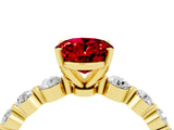 Yellow gold Oval Cut Solitaire Ruby Ring with Pave Band and Four-Prong Setting_4