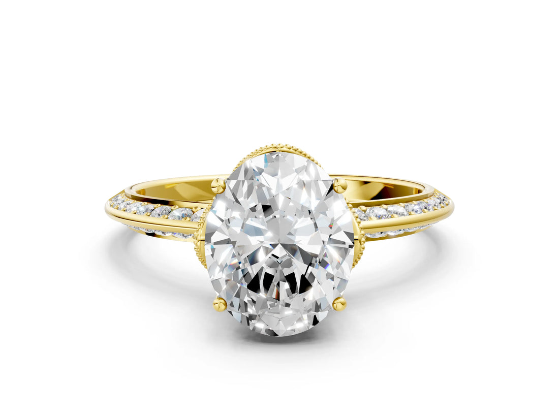 Yellow gold Oval Cut Solitaire Split Shank Pave Diamond Engagement Ring with Four-Prong Setting_13
