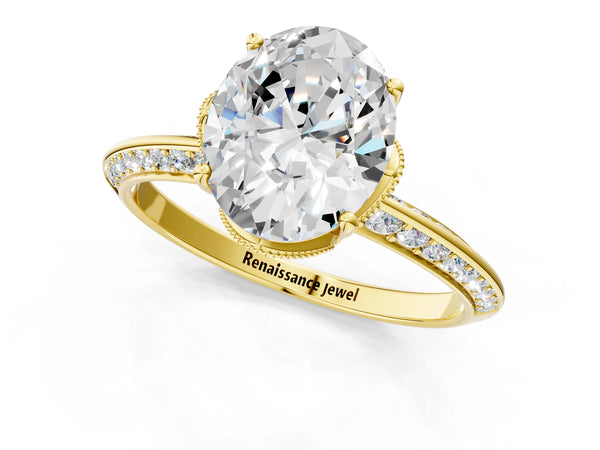 Yellow Gold Oval Graduated Pave Engagement Ring Setting