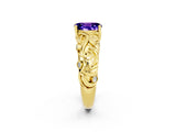 Yellow gold Oval Cut Solitaire Tanzanite Leaf-Inspired Vine Band Ring with Prong Setting_2