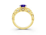 Yellow gold Oval Cut Solitaire Tanzanite Leaf-Inspired Vine Band Ring with Prong Setting_3