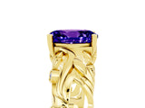 Yellow gold Oval Cut Solitaire Tanzanite Leaf-Inspired Vine Band Ring with Prong Setting_5