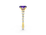 Yellow gold Oval Cut Solitaire Tanzanite Ring with Pave Band and Four-Prong Setting_2