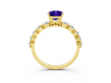Yellow gold Oval Cut Solitaire Tanzanite Ring with Pave Band and Four-Prong Setting_3