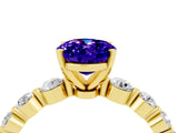 Yellow gold Oval Cut Solitaire Tanzanite Ring with Pave Band and Four-Prong Setting_4