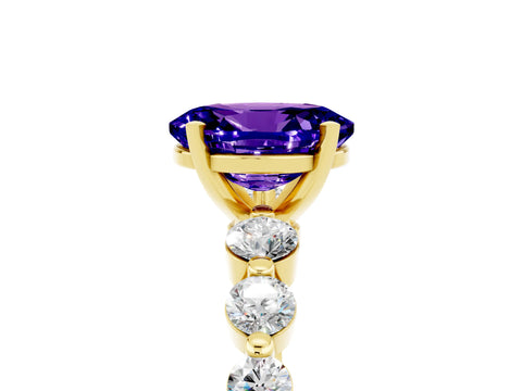 Yellow gold Oval Cut Solitaire Tanzanite Ring with Pave Band and Four-Prong Setting_5