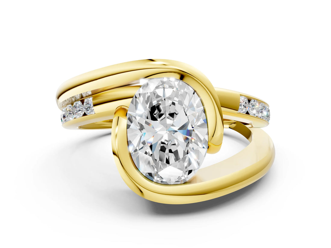 Yellow gold Oval Cut Solitaire Tension-Set Diamond Split Shank Ring_20