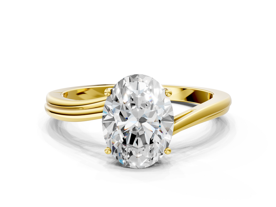 Yellow gold Oval Cut Solitaire Twist Band Ring with Four-Prong Setting