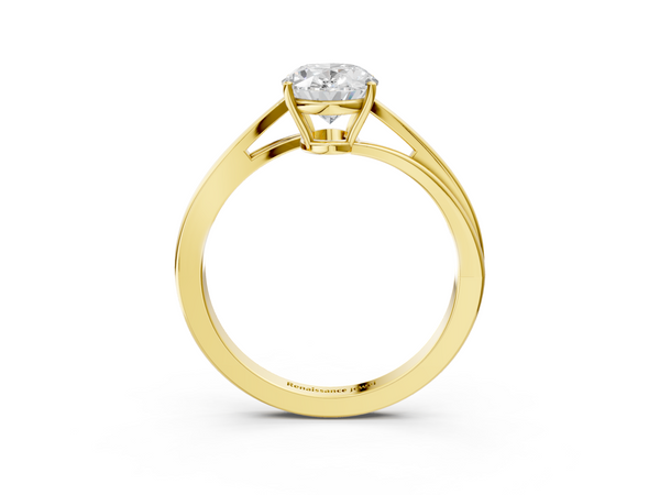 Yellow gold Oval Cut Solitaire Twist Band Ring with Four-Prong Setting