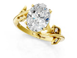 Yellow gold Oval Cut Solitaire Twist Engagement Ring with Leaf Accents and Prong Setting_16