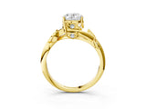 Yellow gold Oval Cut Solitaire Twist Engagement Ring with Leaf Accents and Prong Setting_18