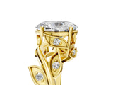 Yellow gold Oval Cut Solitaire Twist Engagement Ring with Leaf Accents and Prong Setting_20