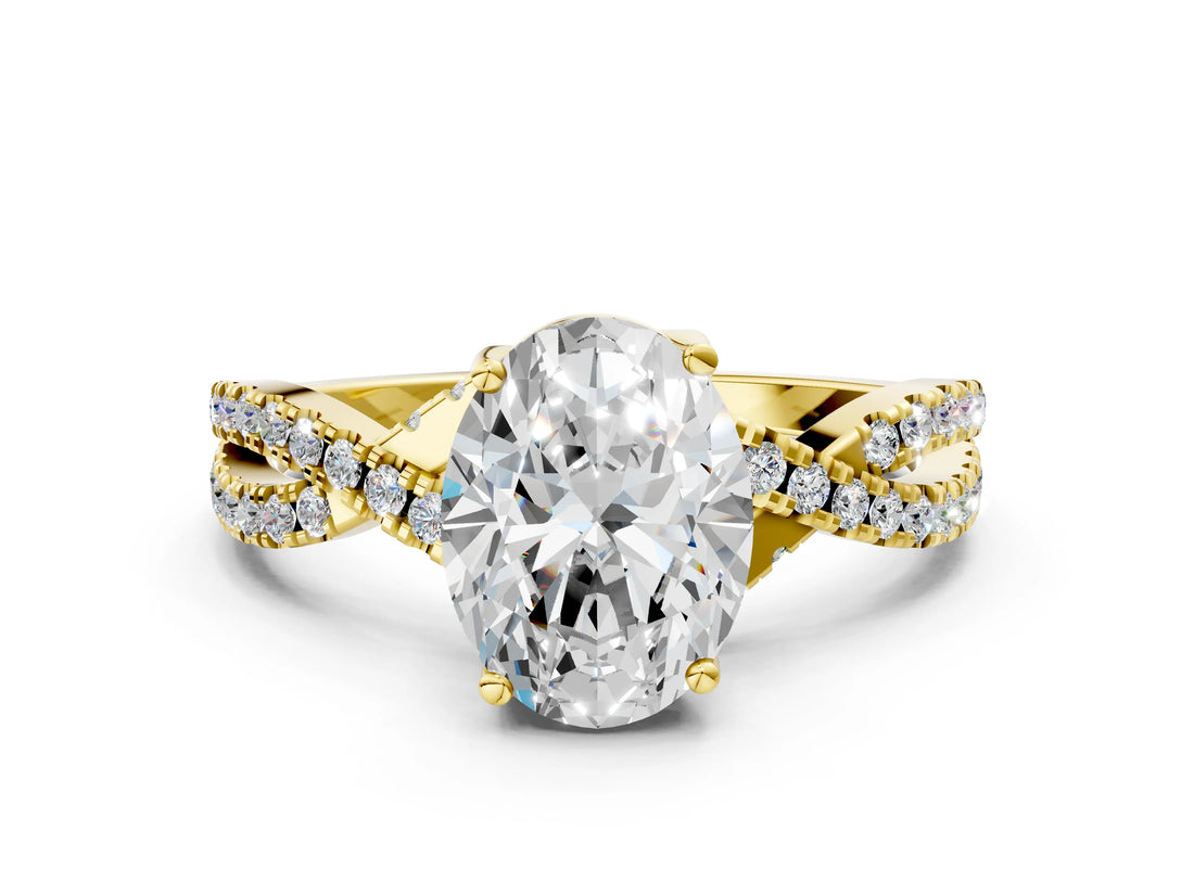 Yellow gold Oval Cut Solitaire Twist Pave Diamond Engagement Ring with Prong Setting_15