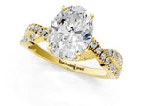 Yellow gold Oval Cut Solitaire Twist Pave Diamond Engagement Ring with Prong Setting_16