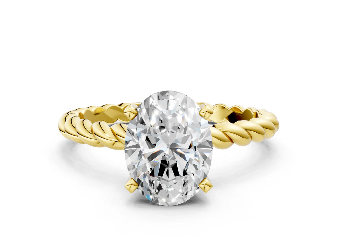 Yellow gold Oval Cut Solitaire Twisted Band with Four-Prong Setting_106