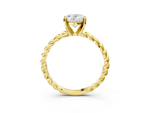 Yellow gold Oval Cut Solitaire Twisted Band with Four-Prong Setting