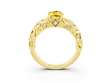 Yellow gold Oval Cut Solitaire Yellow Sapphire Leaf-Inspired Vine Band Ring with Prong Setting_27