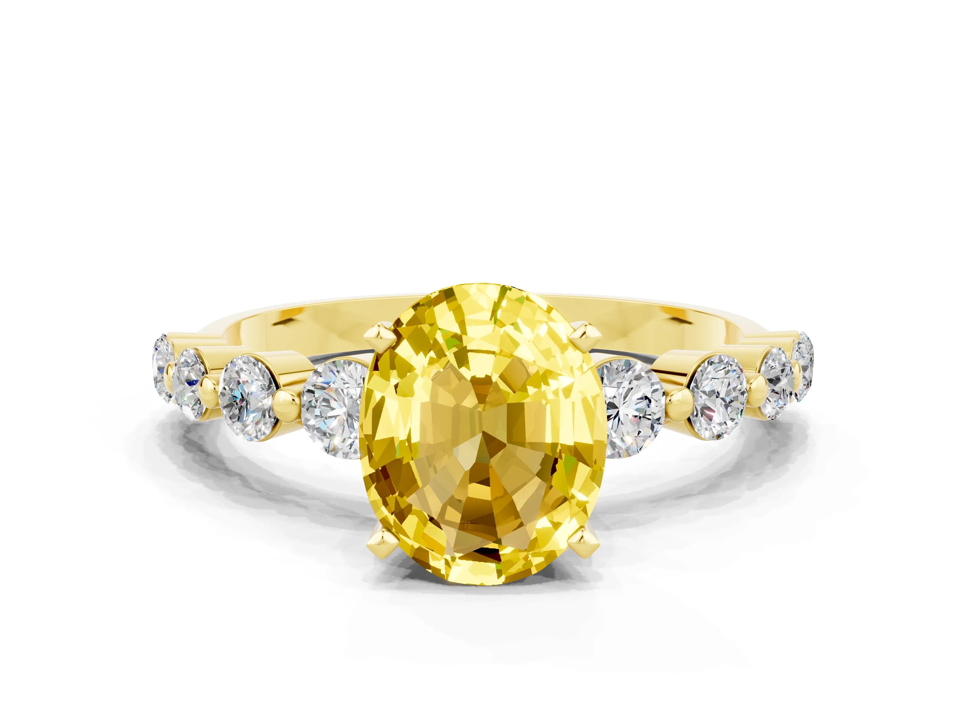 Yellow gold Oval Cut Solitaire Yellow Sapphire Ring with Pave Band and Four-Prong Setting_24